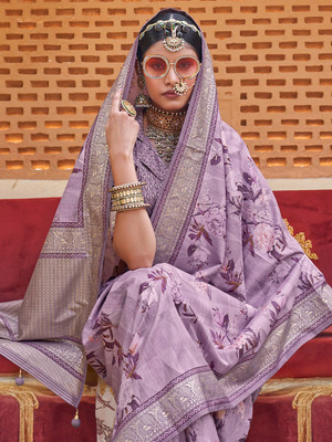 Sareemall Printed Chinnalapattu Silk Blend Saree(Purple)