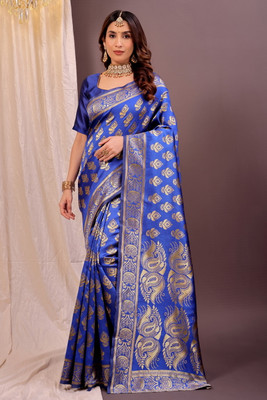 Suntex Woven Kanjivaram Art Silk Saree(Light Blue)