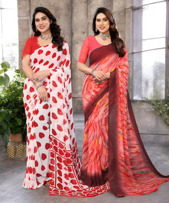 Moda Rapido Printed Bollywood Georgette Saree(Pack of 2, Multicolor)