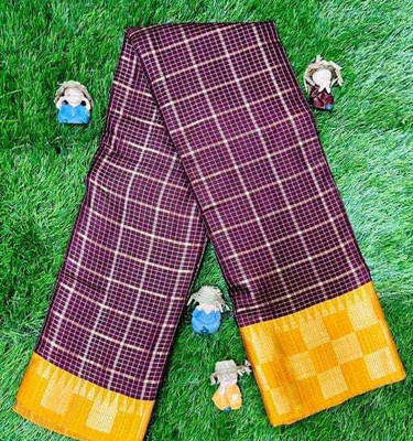 FashionPallavi Checkered Chettinadu Cotton Silk, Jacquard Saree(Maroon, Gold)