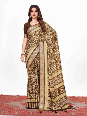 ANOUK Printed Chinnalapattu Silk Blend Saree(Brown)