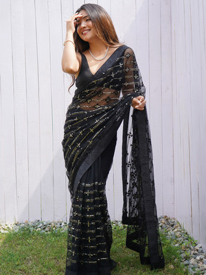 Divastri Embellished Bollywood Net Saree(Black)