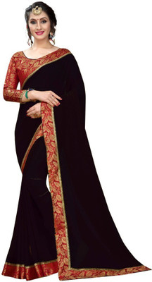 Queen worth Solid/Plain Bollywood Georgette Saree(Black)
