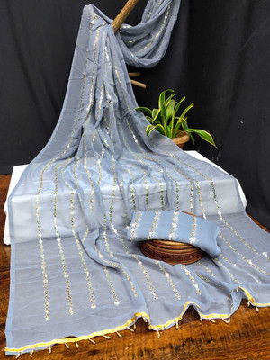 Sayal Creation Self Design Daily Wear Georgette Saree(Grey)