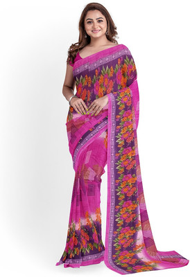 Saadhvi Floral Print Bandhani Georgette Saree(Pink)