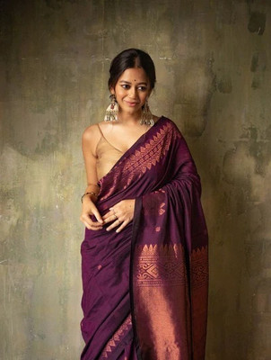 Madhav Creation Woven Banarasi Art Silk Saree(Magenta, Purple)