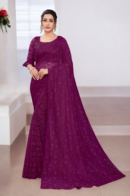 NEXAA Self Design Bollywood Net Saree(Purple)