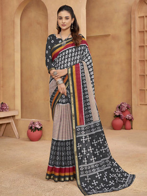 all about you Printed Daily Wear Silk Blend Saree(Black)