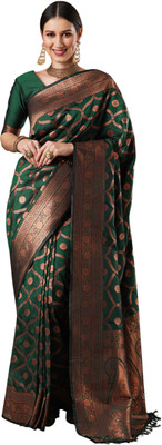 Akhilam Woven Banarasi Silk Blend Saree(Green)