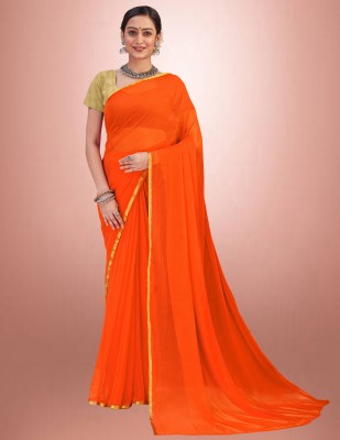 V And V Shop Self Design, Embellished Bollywood Jacquard, Chiffon Saree(Orange)