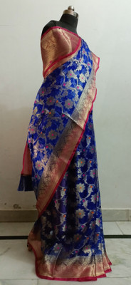 Zainab creation Self Design Handloom Organza Saree(Blue)