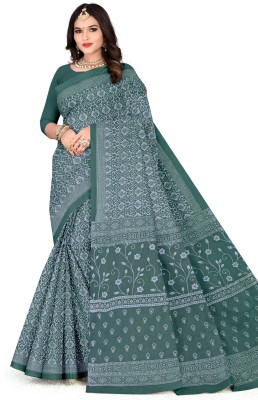 mahakali Printed Patola Pure Cotton Saree(Grey)