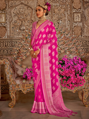 Tasrika Woven Banarasi Georgette Saree(Pink)