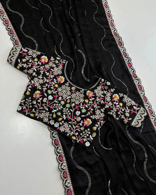 GOLDOLL FAB Embroidered Bollywood Georgette Saree(Black)