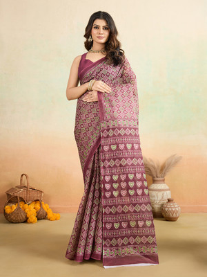 SHANVIKA Printed Daily Wear Pure Cotton Saree(Purple)