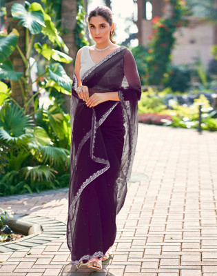 Samah Dyed, Embellished Bollywood Net Saree(Purple)