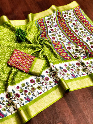 Sanjana Silks Printed Bollywood Silk Blend Saree(Light Green)