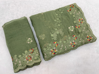 K 5 FASHION Embellished, Embroidered Bollywood Tissue Saree(Green)