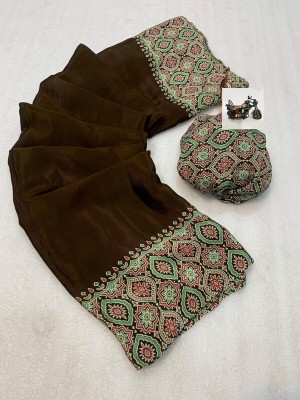 NavinyaVastra Printed Bollywood Silk Blend Saree(Brown)