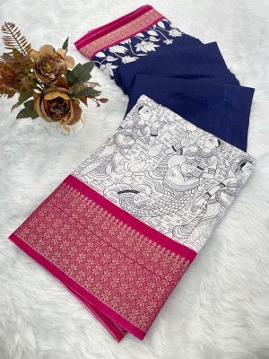 Julee Digital Print Daily Wear Art Silk Saree(Dark Blue)