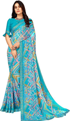 Pranjal Printed Bandhani Chiffon Saree(Blue)