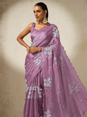 A To Z Cart Embroidered Bollywood Organza Saree(Pink)