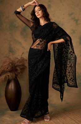 zili Embroidered Bollywood Net Saree(Black)