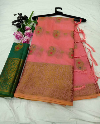 SARIMANIA Self Design, Paisley, Woven Kanjivaram Art Silk, Pure Cotton Saree(Pink)