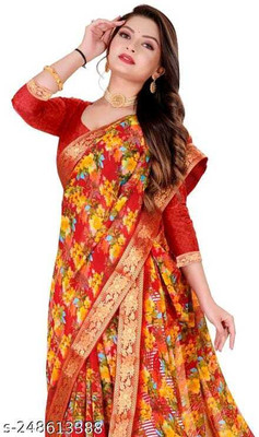Dhanlaxmi CreationLLP Floral Print Kalamkari Georgette Saree(Red)