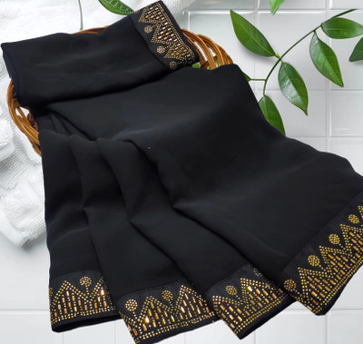 pari creation Solid/Plain, Embellished, Self Design Bollywood Georgette Saree(Black)