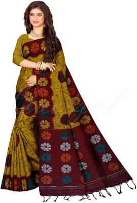 Quetzal Printed Sambalpuri Pure Cotton Saree(Yellow)