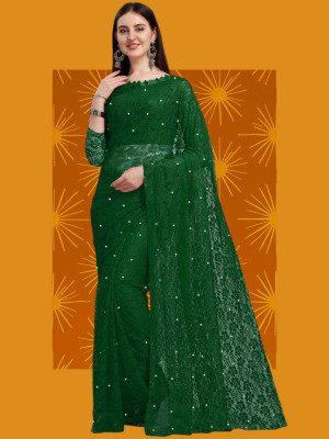 NORAFLEX Self Design Bollywood Net Saree(Green)