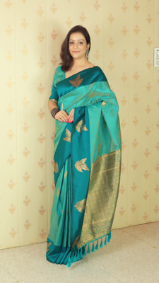 all about you Woven Banarasi Pure Silk Saree(Light Green)