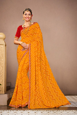 Laxmipati sarees Embroidered Bollywood Chiffon Saree(Mustard)
