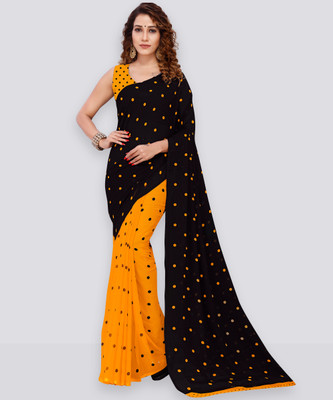 Anand Sarees Printed, Polka Print Daily Wear Georgette Saree(Black)