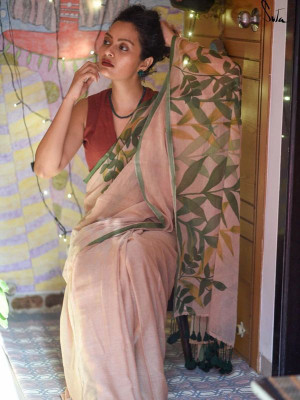 Suta Printed Handloom Pure Cotton Saree(Pink)