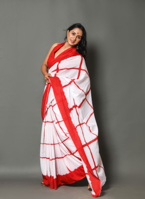 Printed Cotton Mulmul Saree Blocked Printed, Checkered, Digital Print, Dyed, Floral Print, Self Design, Printed Daily Wear Pure Cotton Saree(Red)