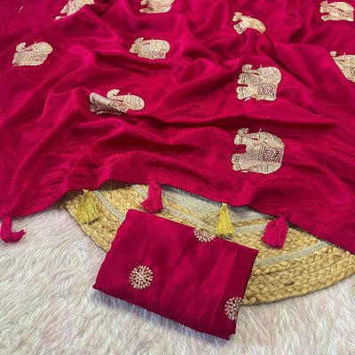 CLICKTHEMALL Animal Print Bollywood Chiffon Saree(Pink)