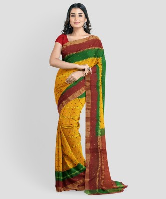 Dishita Printed Bandhani Pure Cotton Saree(Yellow)