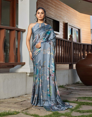 Tasrika Digital Print, Printed Bollywood Satin Saree(Grey)