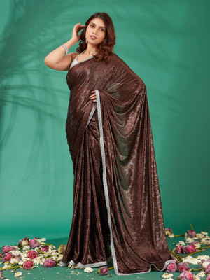DIVYASHAKTI FASHION Embellished Bollywood Lycra Blend Saree(Brown)