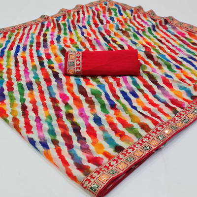 zili Printed, Striped Leheria Georgette Saree(Multicolor)