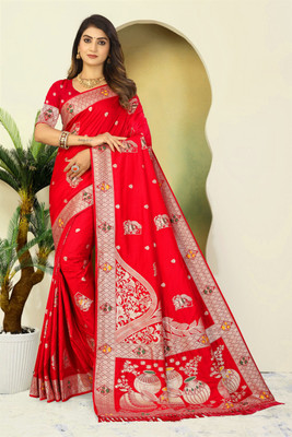 CKDESIGNER Printed, Woven Banarasi Nylon Saree(Red)