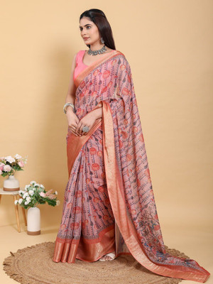 Laxmi Fashion Printed, Floral Print Assam Silk Jacquard, Cotton Silk Saree(Multicolor)