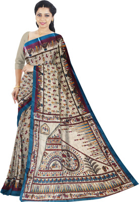 DORI DHAGA Printed Daily Wear Silk Blend Saree(Cream)