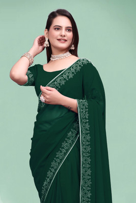 SHELDROM MART Embellished Bollywood Georgette Saree(Light Green)
