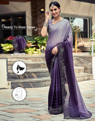 Samah Self Design Bollywood Georgette Saree(Purple)