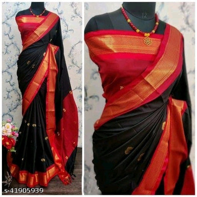 ns collection Embellished Bollywood Cotton Silk Saree(Black)