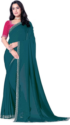 radhe creation Self Design Bollywood Silk Blend Saree(Green)