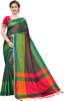 Soor Panchi Solid/Plain Daily Wear Cotton Silk Saree(Dark Green)